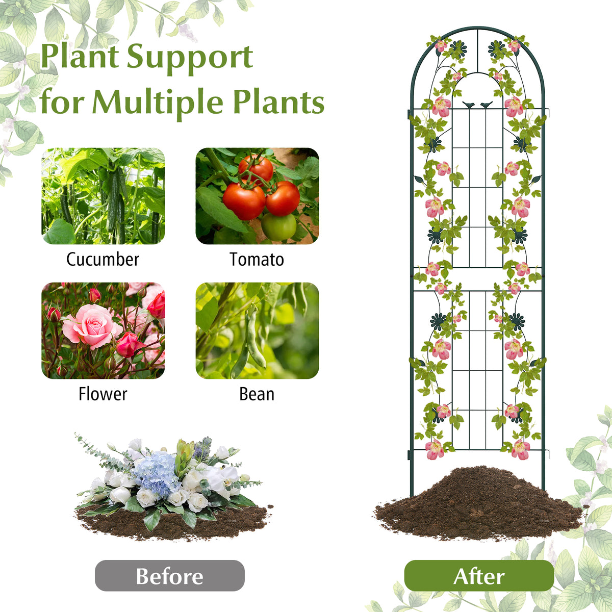 2 Pack 220 cm x 50 cm Metal Garden Trellis for Climbing Plants-Green