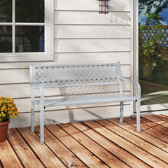 Metal Outdoor Garden Patio Bench with Geometric Lattice Backrest-Grey