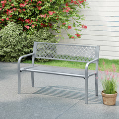 Metal Outdoor Garden Patio Bench with Geometric Lattice Backrest-Grey