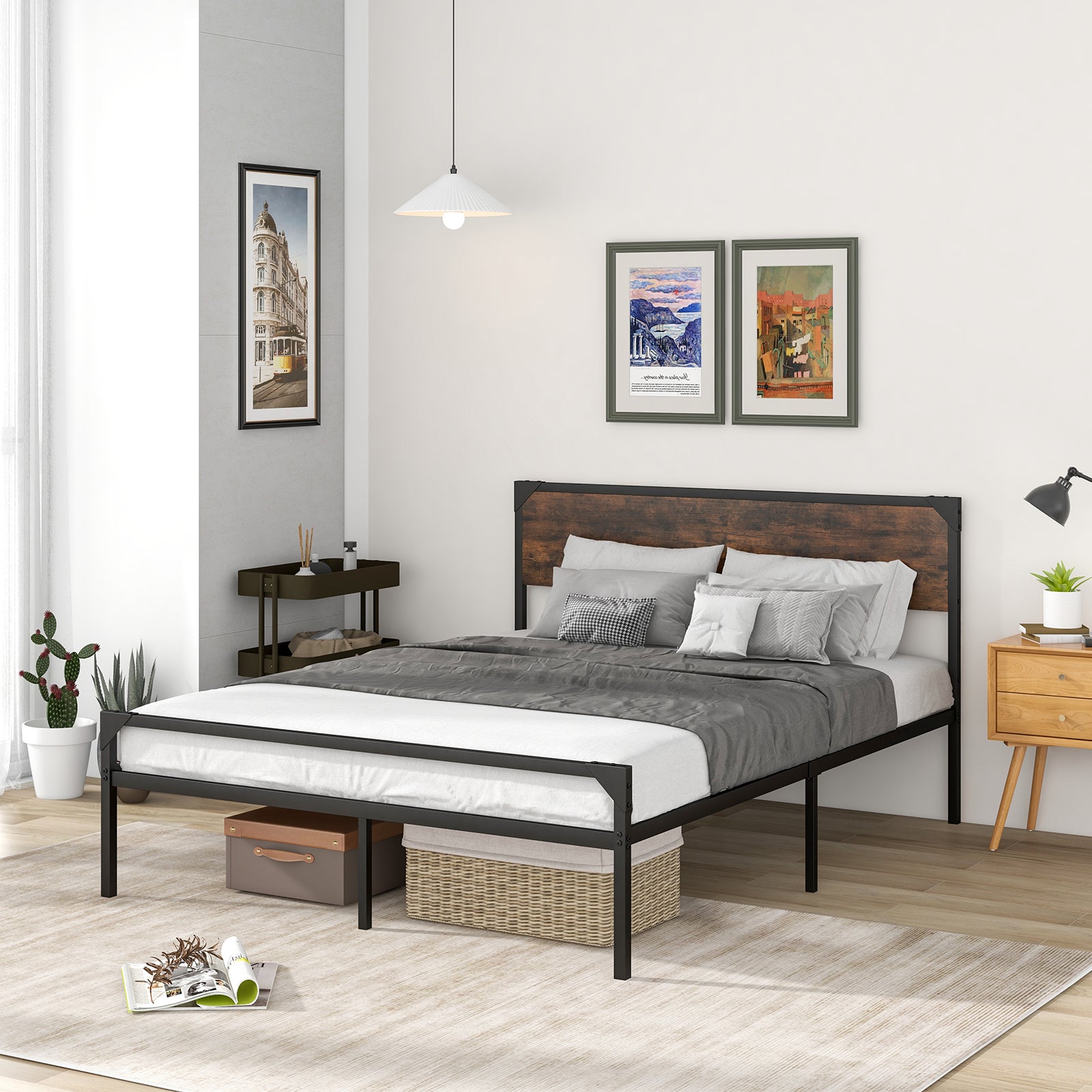 Metal Platform Bed with 9 Support Legs-King size