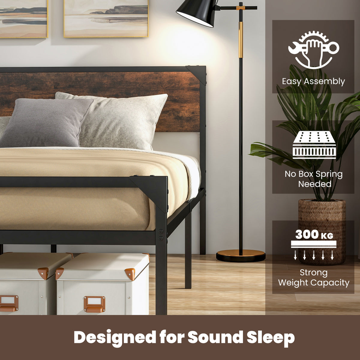 Metal Platform Bed with 9 Support Legs-Queen Size