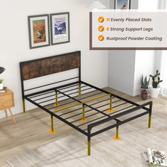 Metal Platform Bed with 9 Support Legs-Queen Size