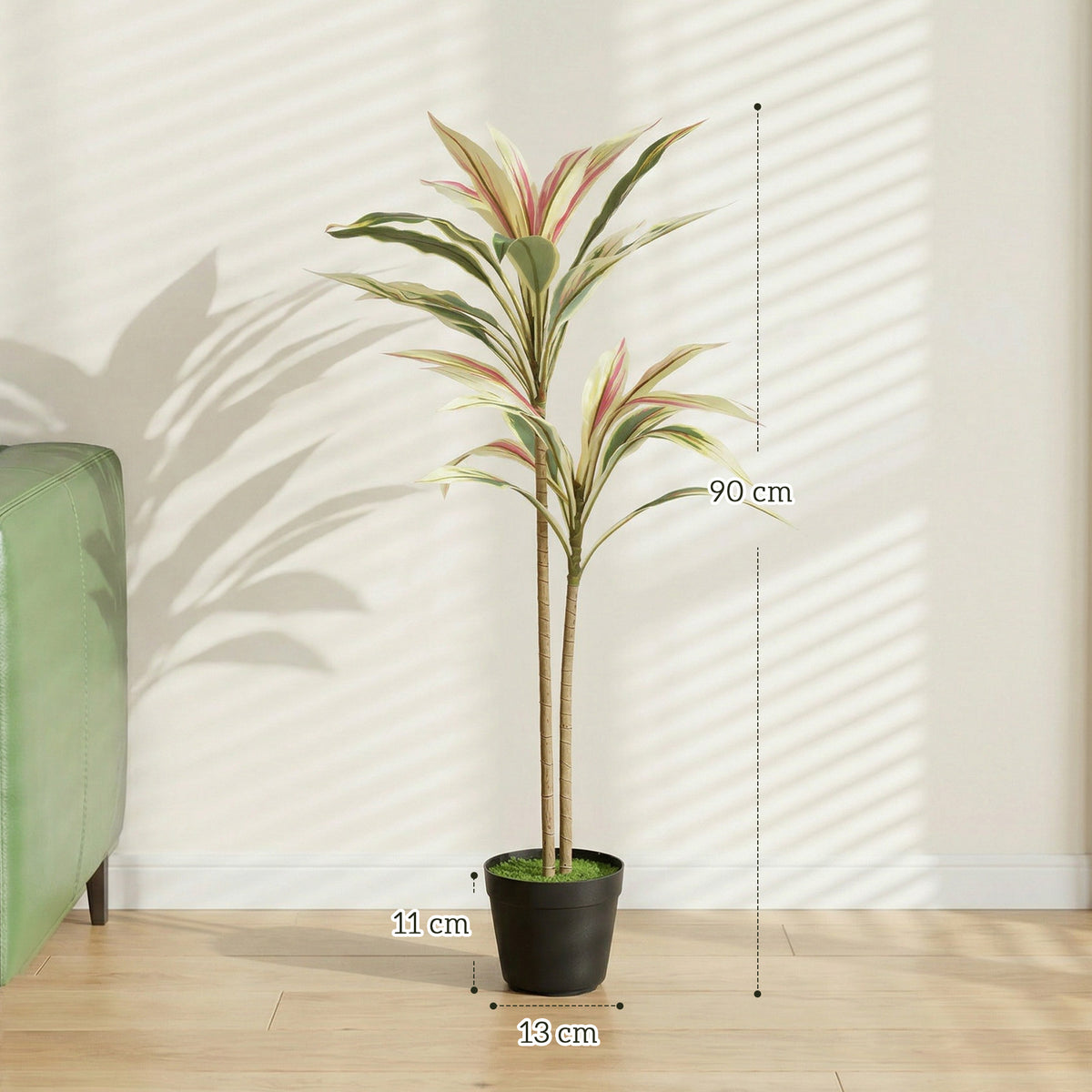 HOMCOM 90 cm Artificial Cordyline Tree in Moss Effect Pot, Realistic PEVA Faux Plant, Yellow