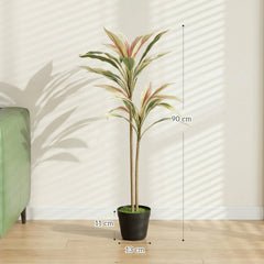 HOMCOM 90 cm Artificial Cordyline Tree in Moss Effect Pot, Realistic PEVA Faux Plant, Yellow