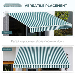 Outsunny 3 x 2.5m Patio Awning, Anti-UV and Waterproof Sun Shade Canopy with Chain Drive and Hand Crank, Green/White Stripes
