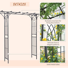 Outsunny 210cm Decorative Metal Garden Trellis Arch with Durable Steel Tubing & Elegant Scrollwork, Great for Weddings, Dark Gre