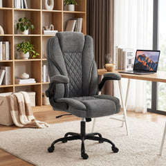 HOMCOM Office Chair, Ergonomic Desk Chair with Flip-up Armrest, Pocket Springs, Swivel Wheels, Adjustable Height, Grey