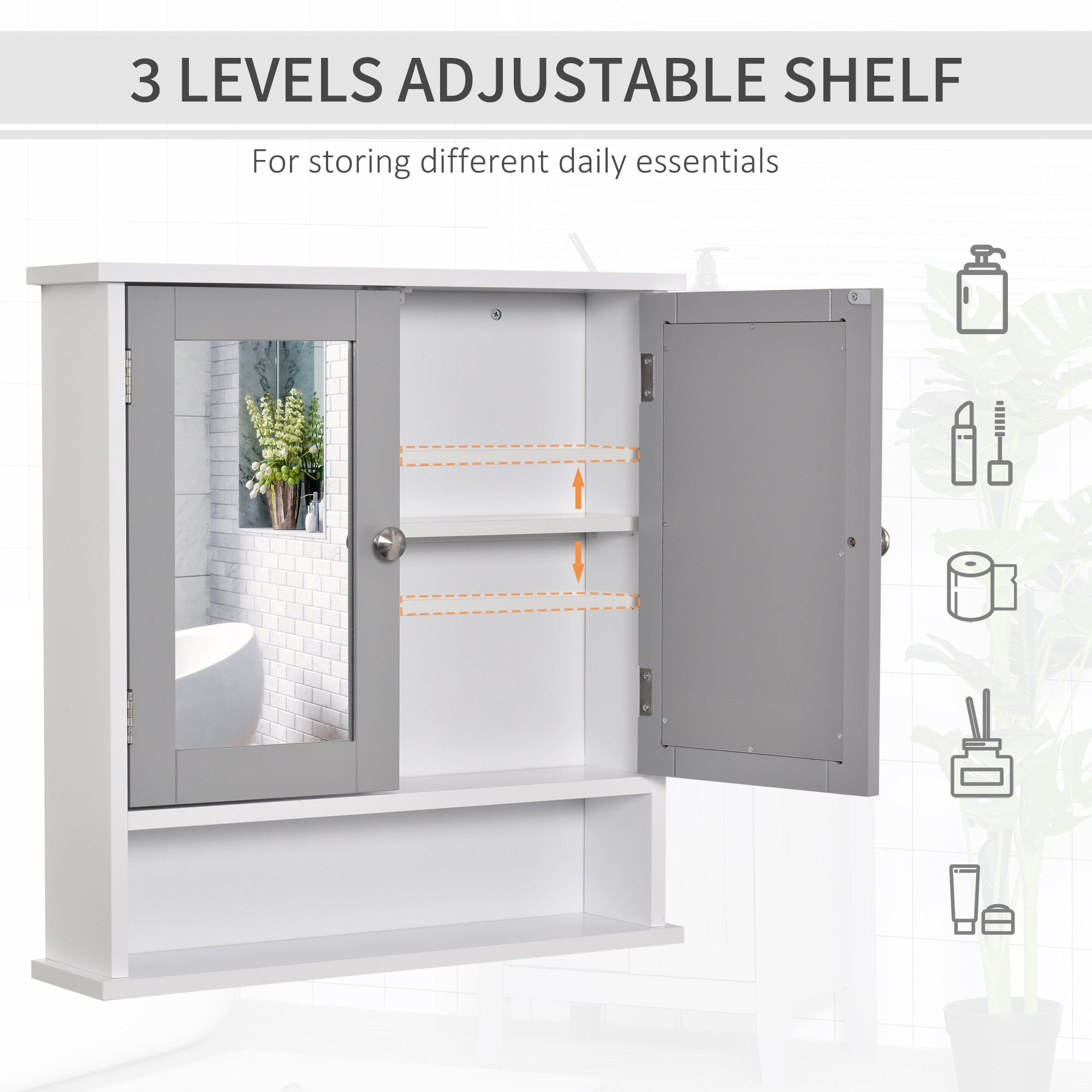 kleankin Bathroom Wall Storage Cabinet - Grey