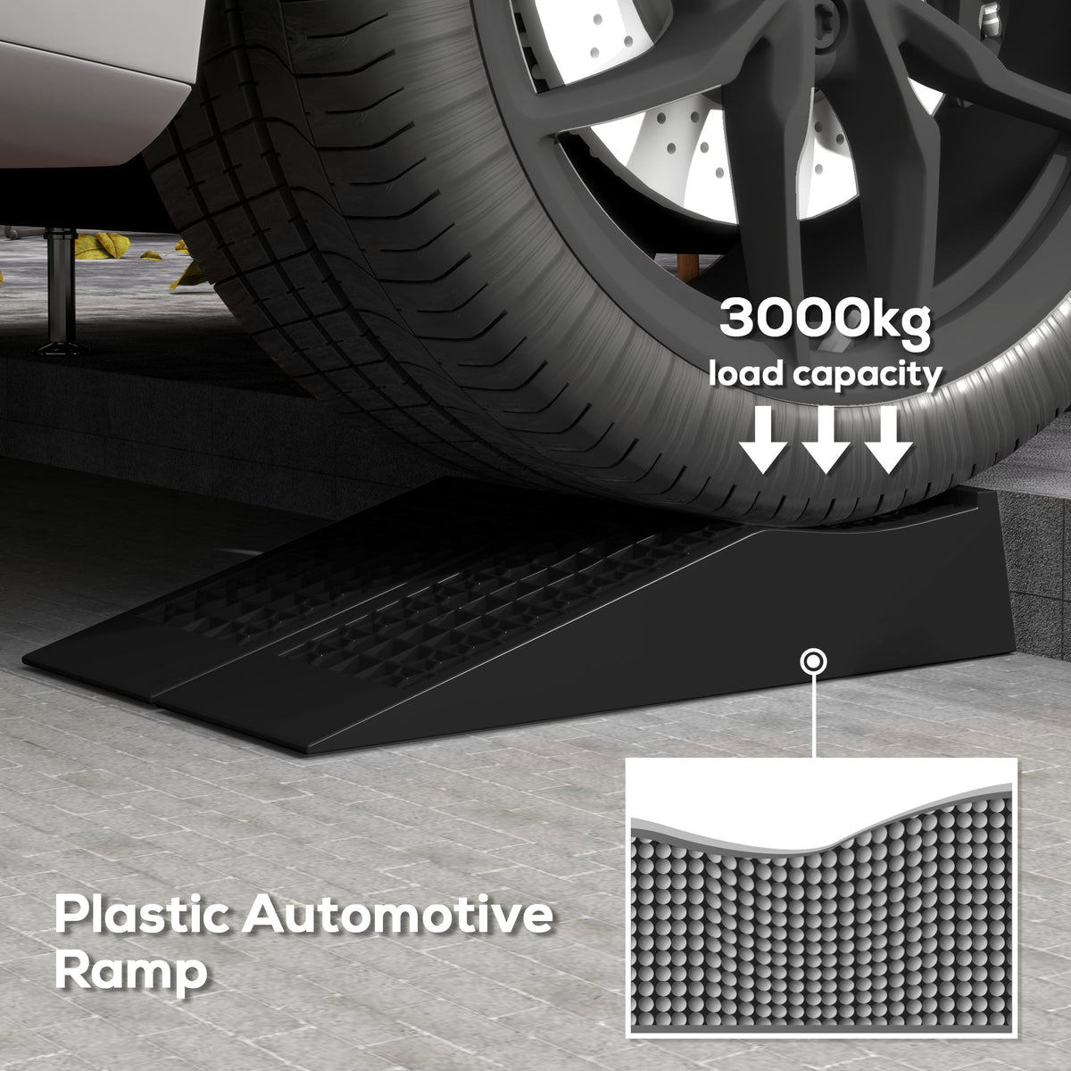 HOMCOM 2PCS Car Ramps, 3 Ton Low Entrance Plastic Curb Ramps with Anti-Slip Surface, Car Lift for Garage Workshop Cars SUVs Small Vans