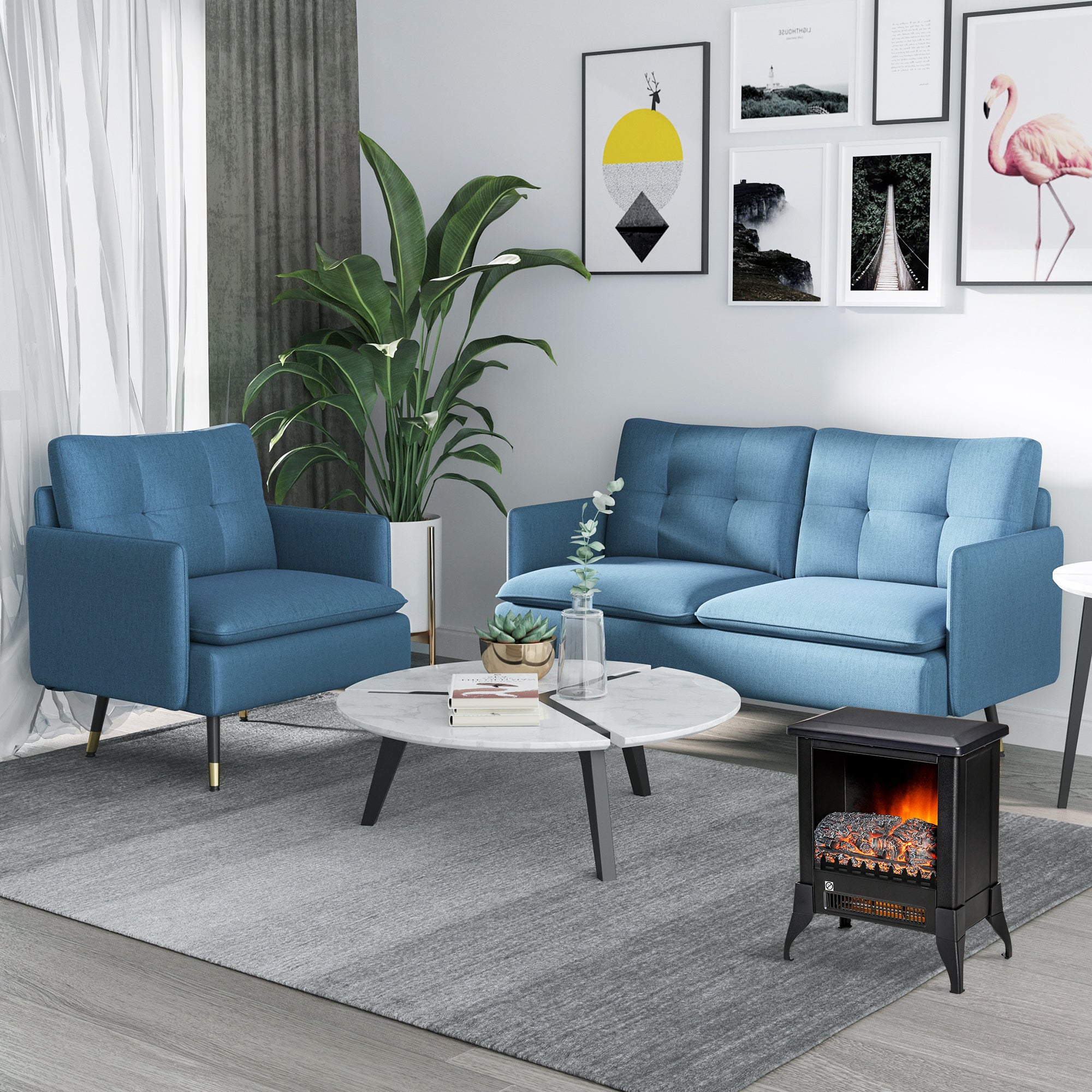 HOMCOM Modern One Seater Sofa, Button Tufted Armchair with Cushions and Steel Legs, Accent Chair for Living Room, Guest Room, Dark Blue