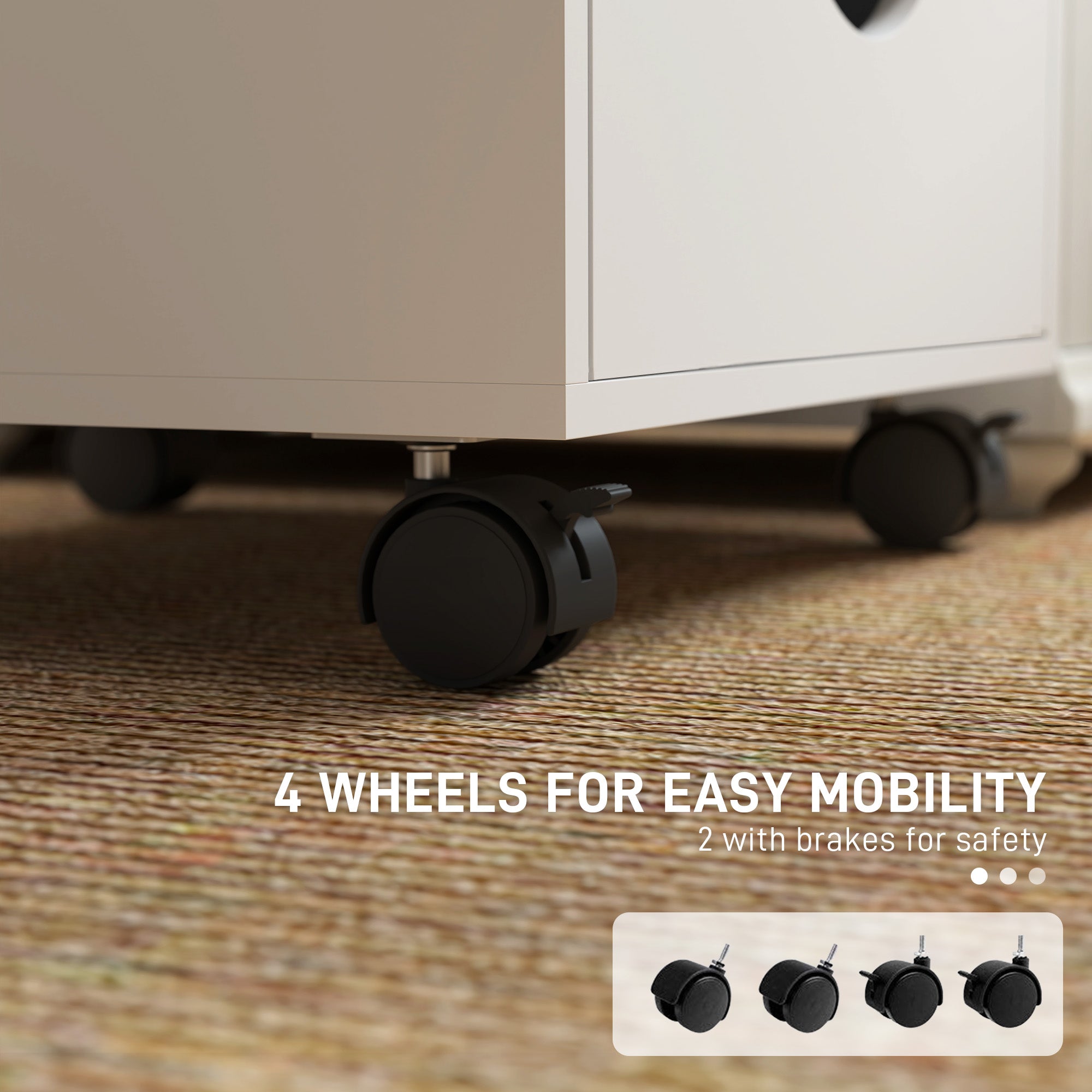 HOMCOM 5 Drawer Mobile Filing Cabinet, Vertical File Cabinet, Modern Rolling Office Storage Organizer Cupboard, White