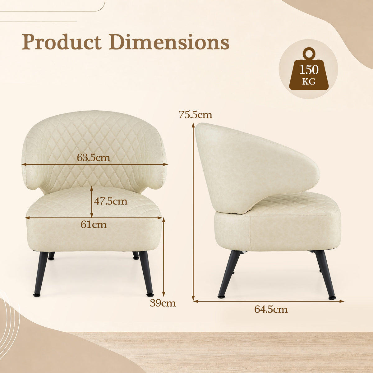 Mid Century Accent Chair Comfy PU Leather Upholstered Armchair-White