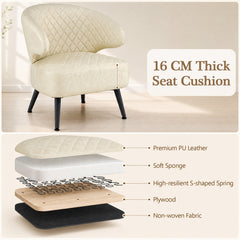 Mid Century Accent Chair Comfy PU Leather Upholstered Armchair-White