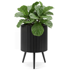 Mid-Century Modern Plant Pot with Built-in Drainage Holes and Stand-S