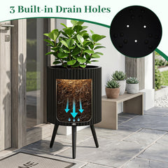 Mid-Century Modern Plant Pot with Built-in Drainage Holes and Stand-S