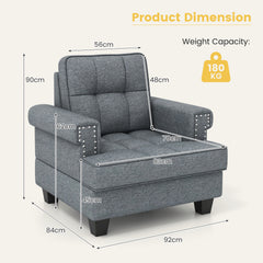 Mid-century Modern Accent Armchair Tufted Linen Club Chair with Extra Pillow-Gray