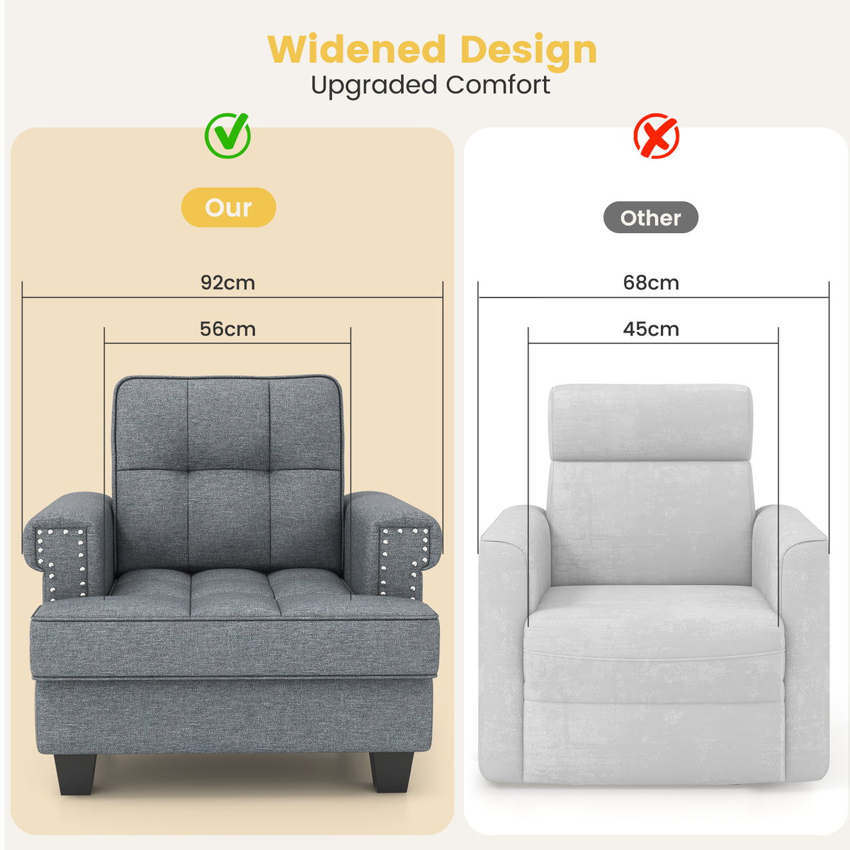 Mid-century Modern Accent Armchair Tufted Linen Club Chair with Extra Pillow-Gray
