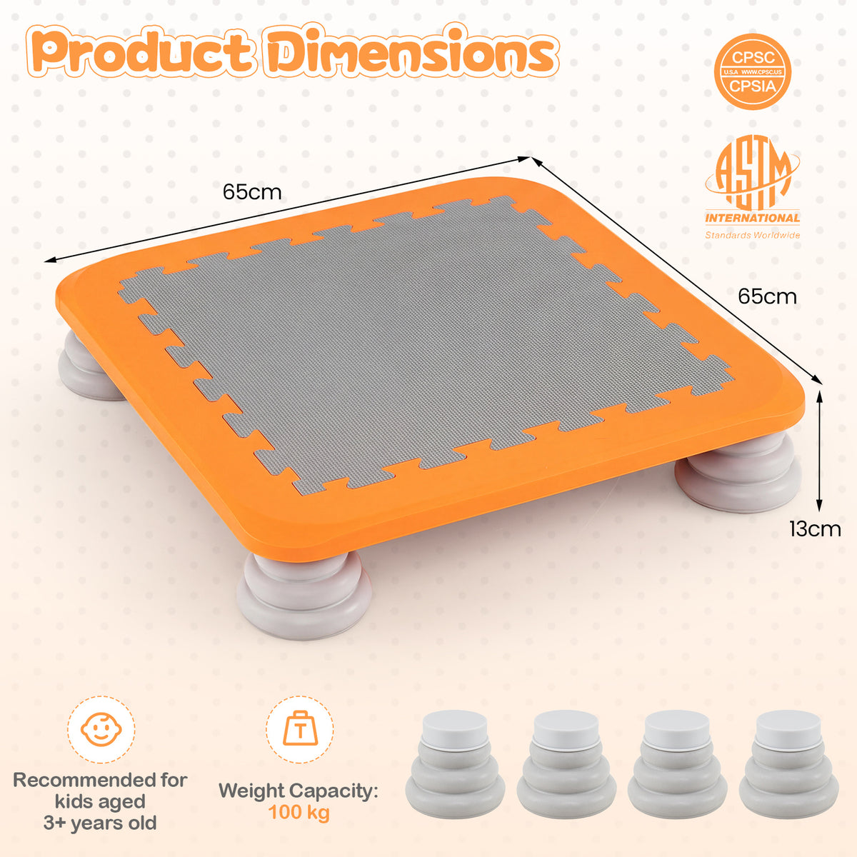 Mini Trampoline for Kids with Removable and Non-Slip Foot Pads-Orange