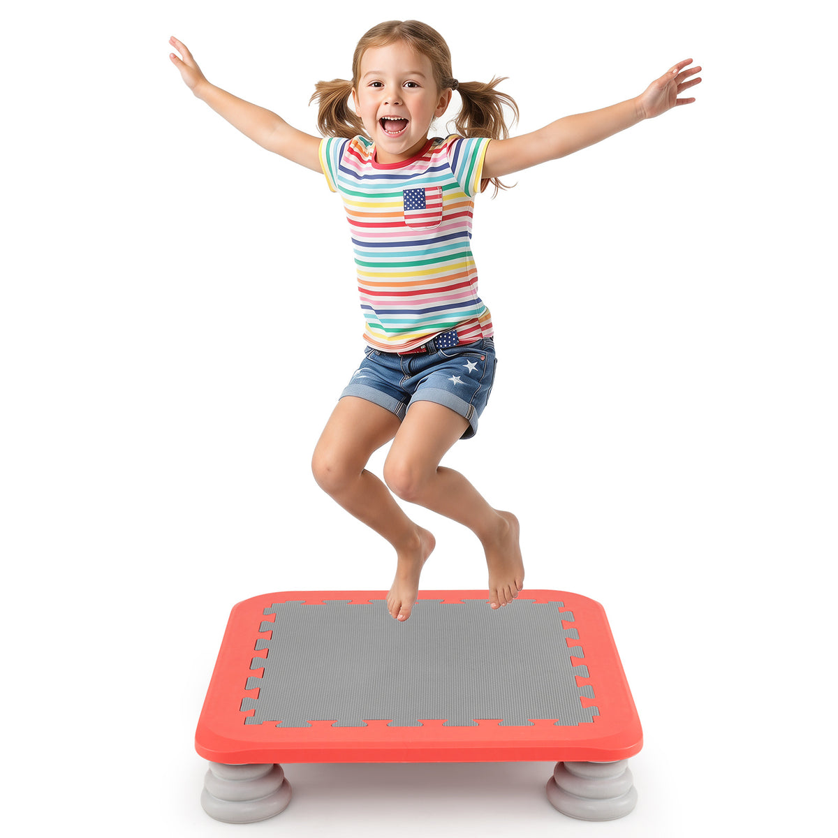 Mini Trampoline for Kids with Removable and Non-Slip Foot Pads-Red