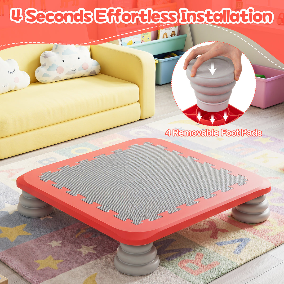 Mini Trampoline for Kids with Removable and Non-Slip Foot Pads-Red