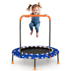 Mini Trampoline with LED Lights and Safety Handle for Children-Blue