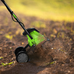 Mini Cultivator with Foldable Handle and Adjustable Wheels-Green