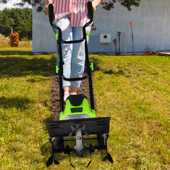 Mini Cultivator with Foldable Handle and Adjustable Wheels-Green