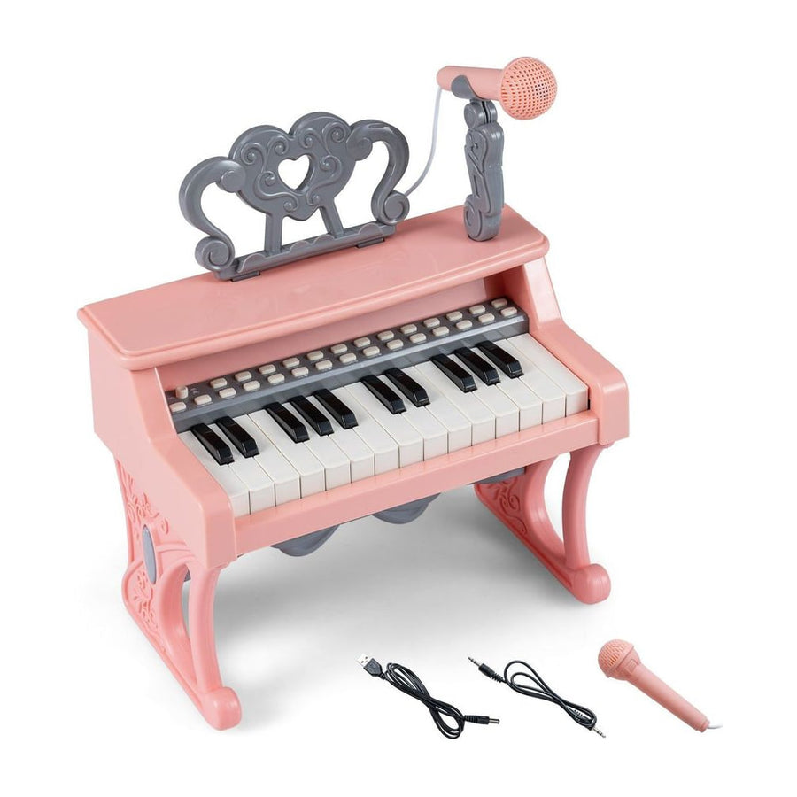 Mini Keyboard Piano for Kids 25 Keys Electric Piano with Music Stand and Microphone-Pink