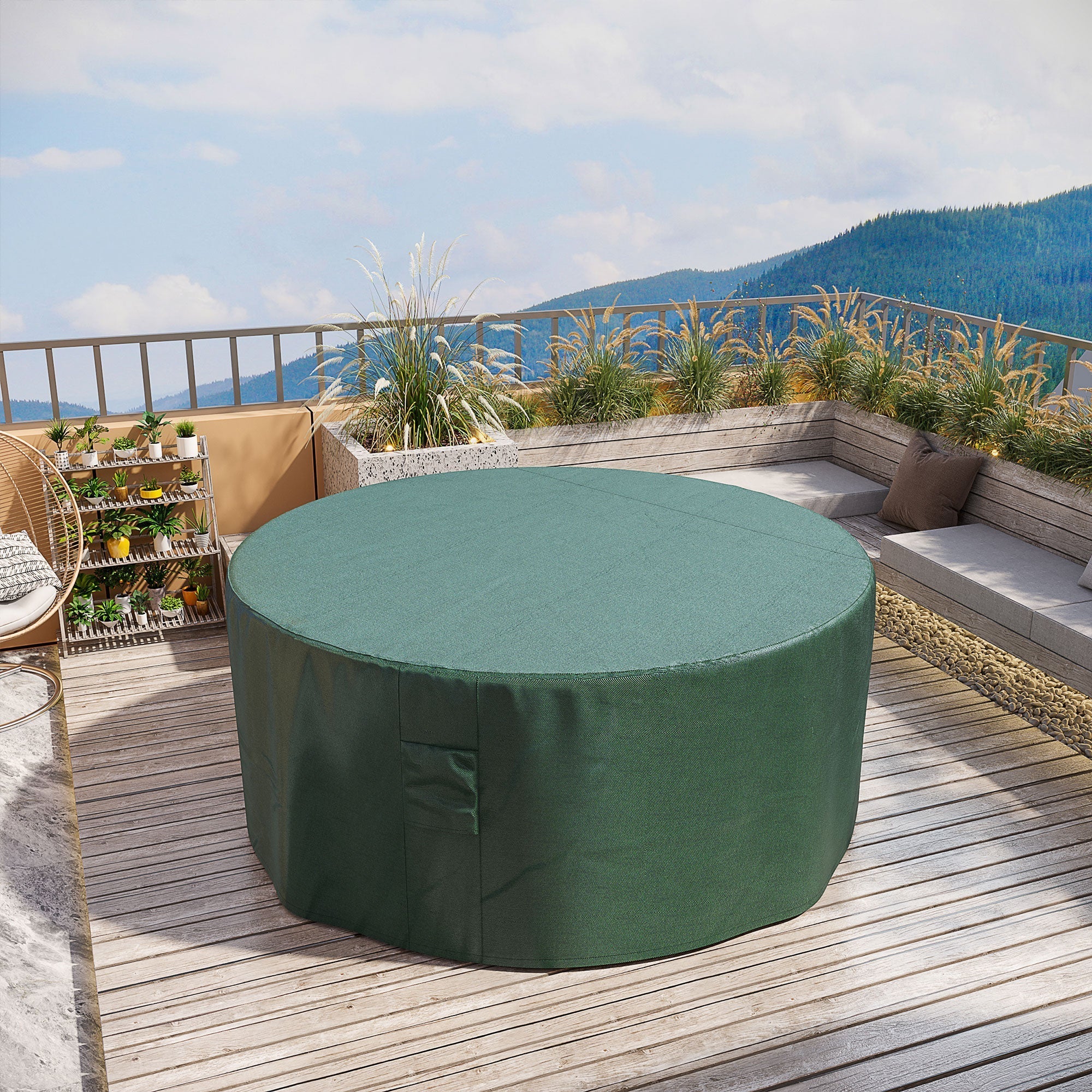 Outsunny Garden Patio Large Furniture Set Round Cover 600D Oxford Waterproof, √ê¬§193 x 80H cm, Green