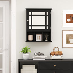 Mirror Door Cabinet with Adjustable Shelf and 3 Compartments-Black