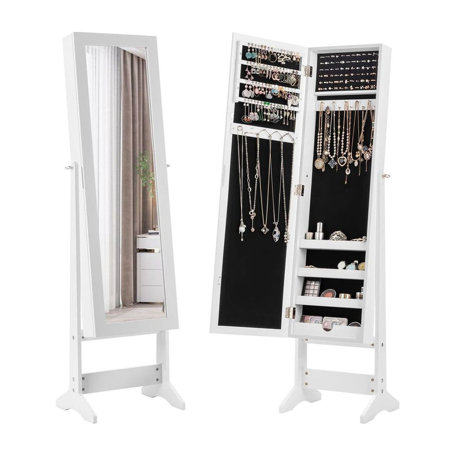 Mirrored Jewelry Armoire with Full-Length Mirror and 3 Tilting Angles-White