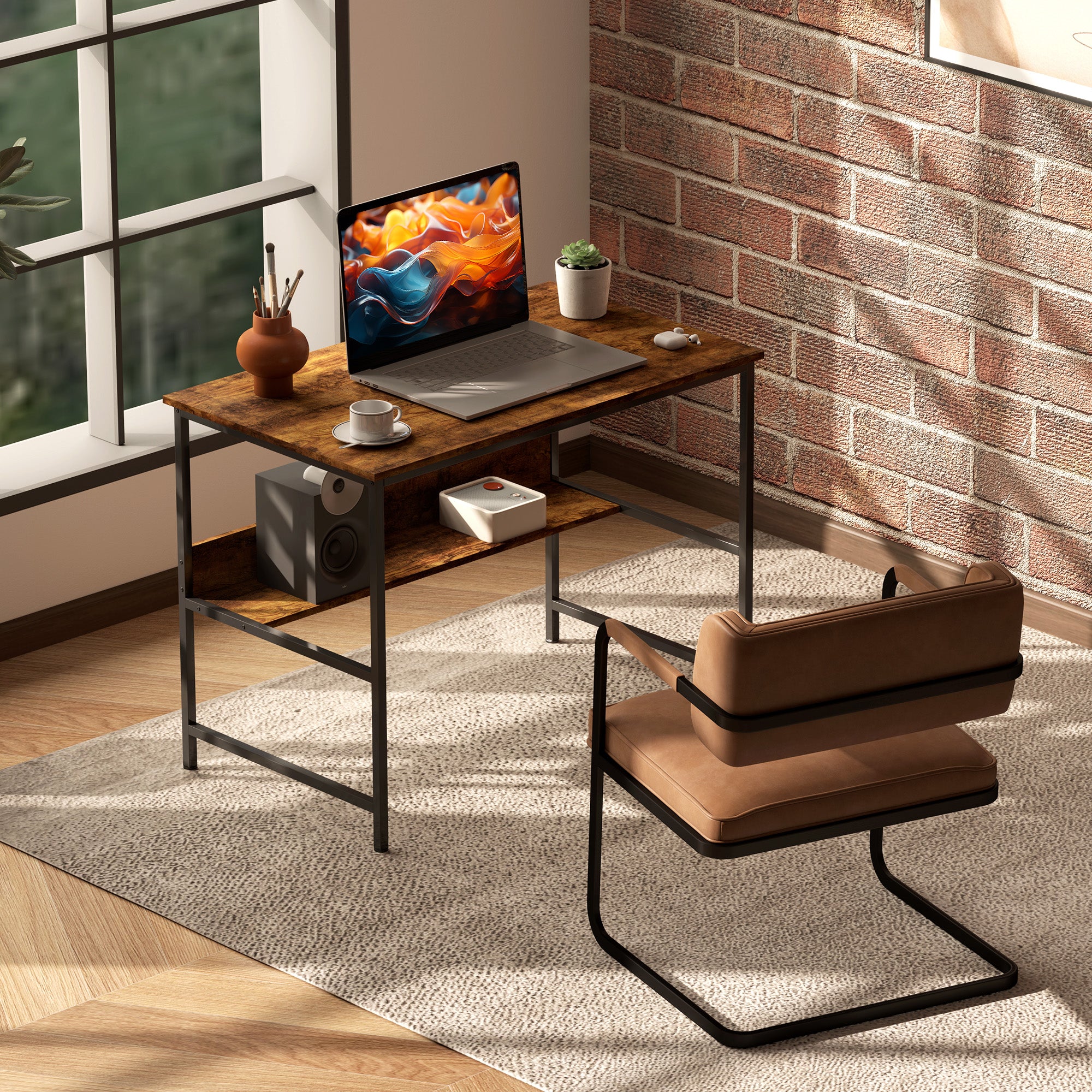 HOMCOM 2-Tier Computer Desk, 100 x 60 cm, Rustic Brown