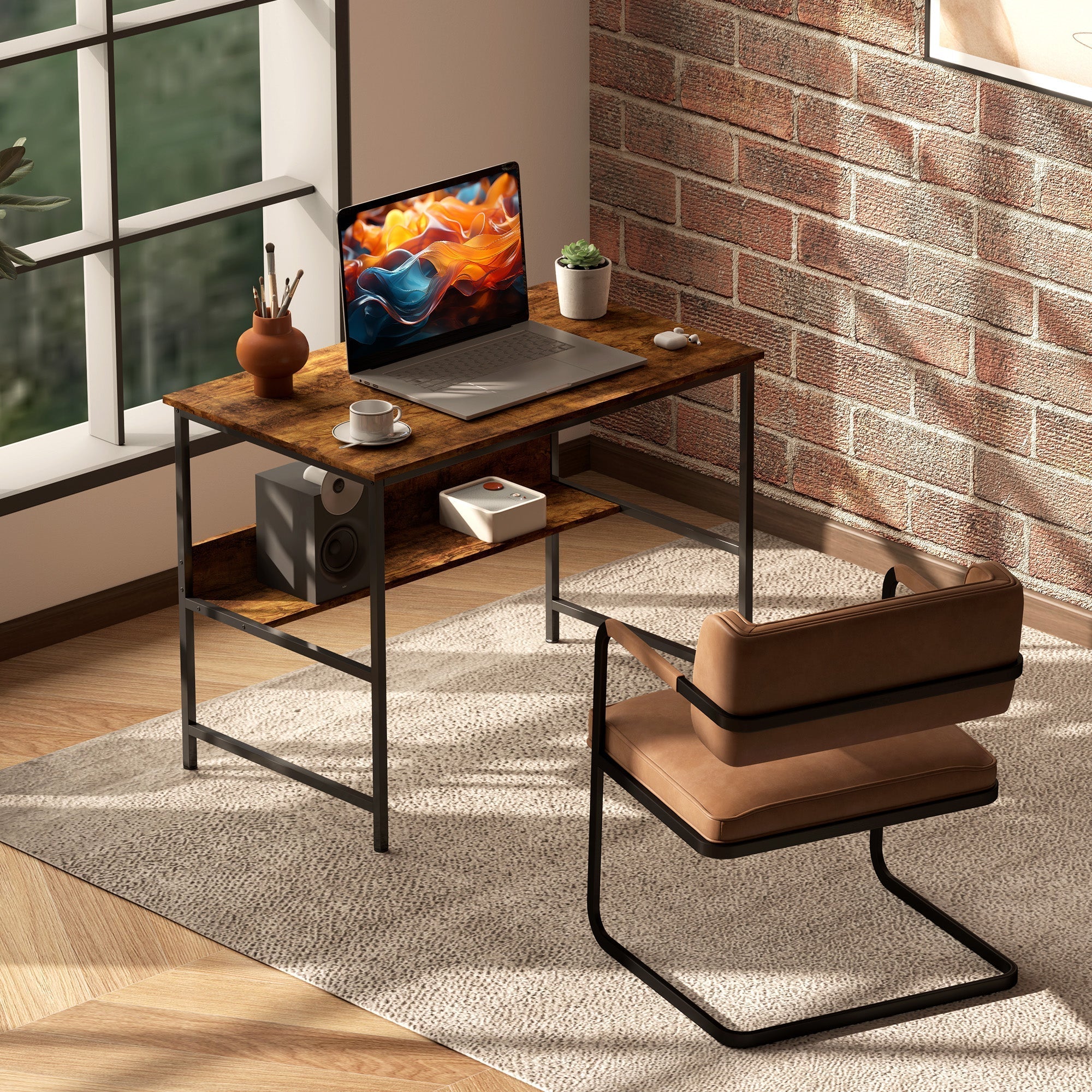 HOMCOM 2-Tier Computer Desk, 100 x 60 cm, Rustic Brown