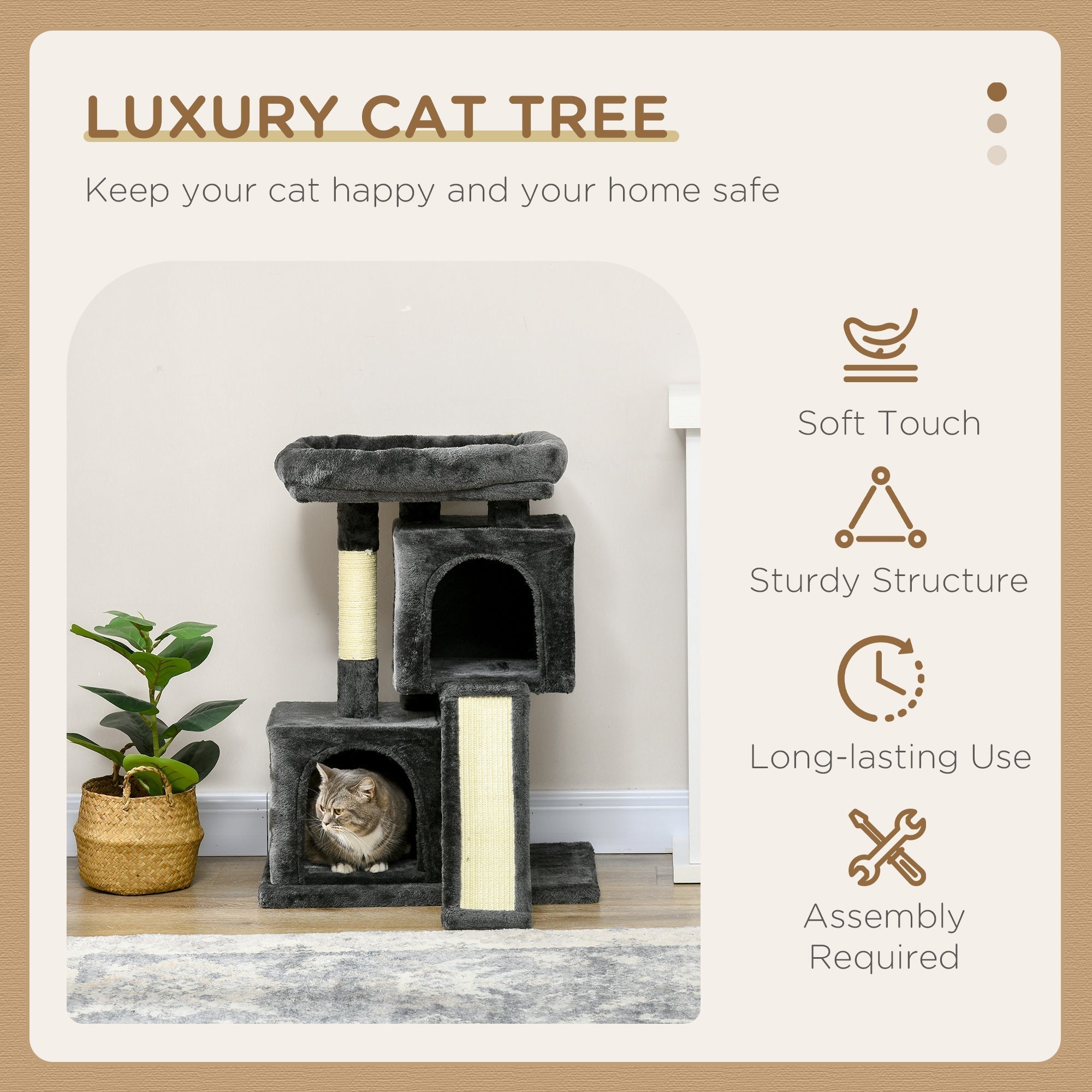 PawHut Cat Tree for Indoor Cats 81cm Cat Scratching Post Scratch Board Kitten Tower Climbing Frame Black