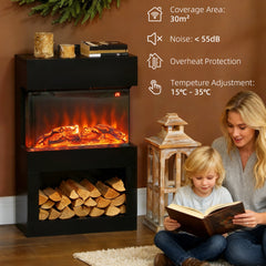 HOMCOM 19" Electric Fireplace with Surround, 3D Flame Effect, 6 Colours & 3 Brightness Levels, 1000W/2000W Black Electric Fire and Mantel Reach up to 30㎡ Space with Remote & Timer, 3 Sided View