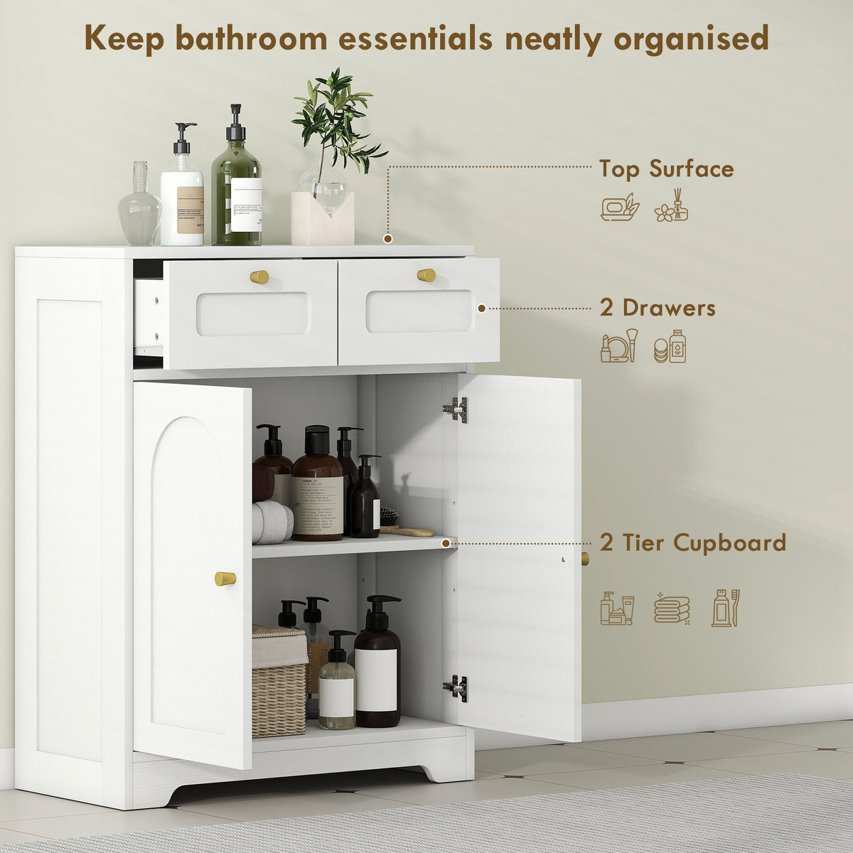 HOMCOM Bathroom Floor Cabinet with 2 Drawers - White