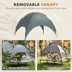 PawHut Outdoor Dog Bed with Removable Canopy, Portable Raised Dog Bed for Camping, Garden & Beach, Water-Resistant UV-Protection Mesh Pet Cot Sun Lounger, for XL Pets, 122 x 92 x 108 cm, Grey