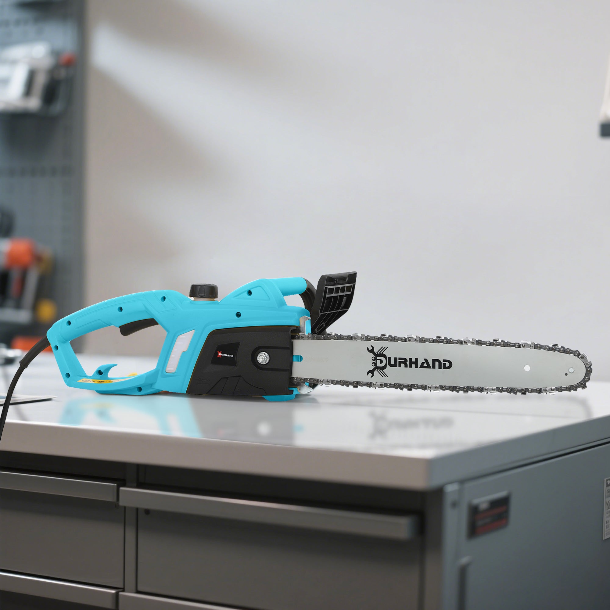 DURHAND Aluminium Chainsaw with Double Brake Protection and Bar Cover, 2000 W, 40 cm, for Wood, Trees and Branches, Blue