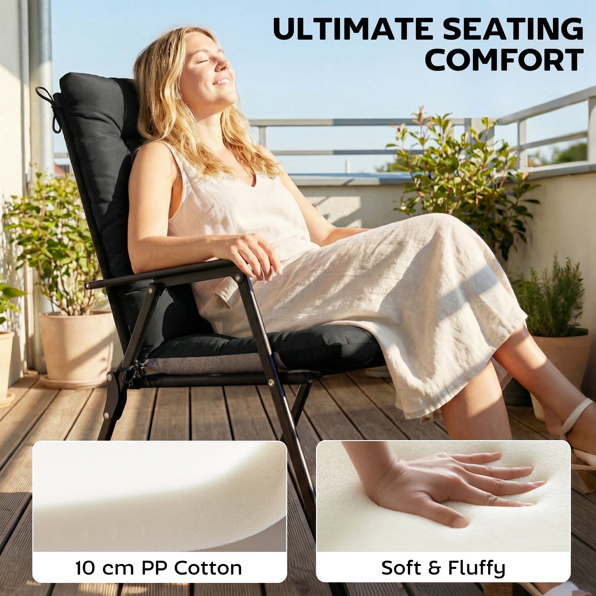 Outsunny Patio Chair Cushions Set of 4, Waterproof Non-Slip Lounge Chair Cushions, 112x53cm, Black