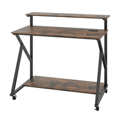 Mobile Computer Desk with Power Outlets Monitor Stand and Storage Shelf-Rustic Brown