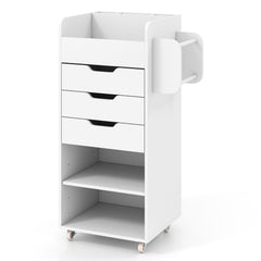 Mobile Rolling Storage Cart with 3 Drawers 2 Shelves and 2 Dowel Rods-White