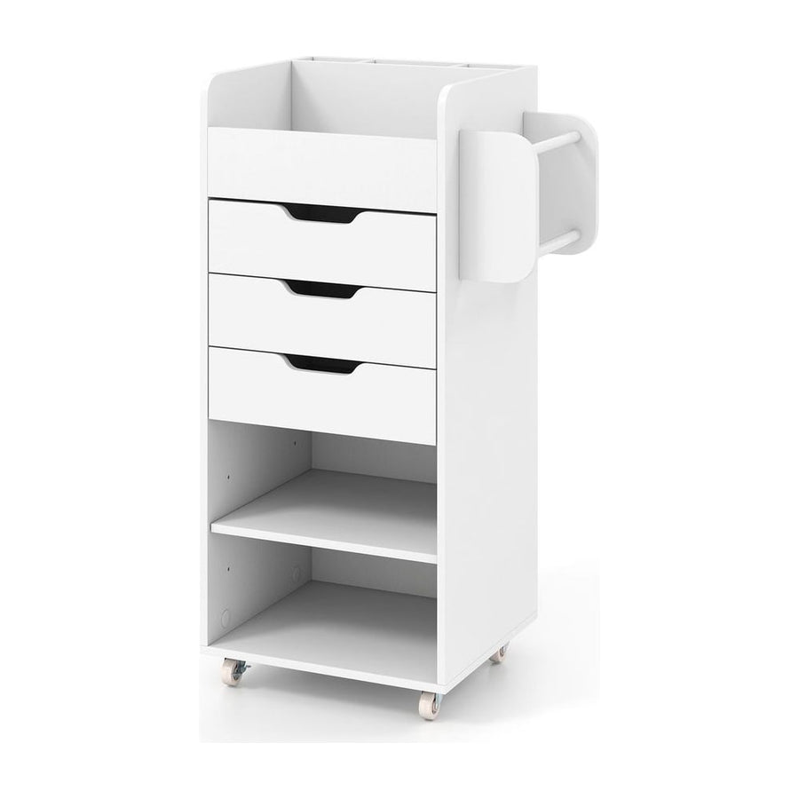Mobile Rolling Storage Cart with 3 Drawers 2 Shelves and 2 Dowel Rods-White