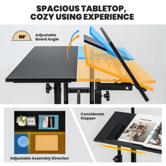 Height Adjustable Workstation with Wheels for Standing or Sitting-Black