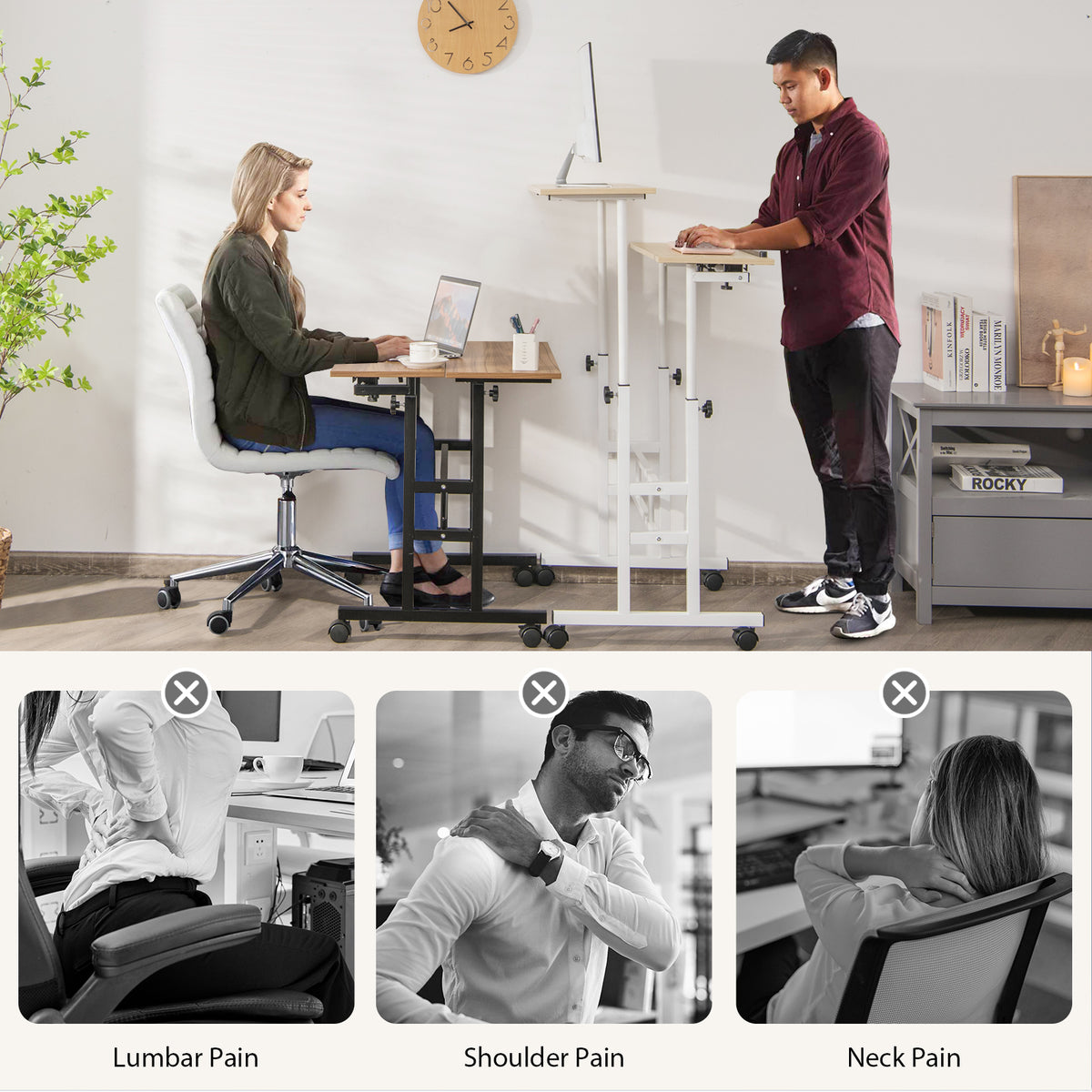 Height Adjustable Workstation with Wheels for Standing or Sitting-Natural