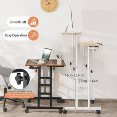 Height Adjustable Workstation with Wheels for Standing or Sitting-Natural