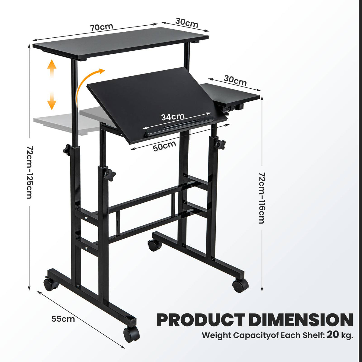 Height Adjustable Workstation with Wheels for Standing or Sitting-Black