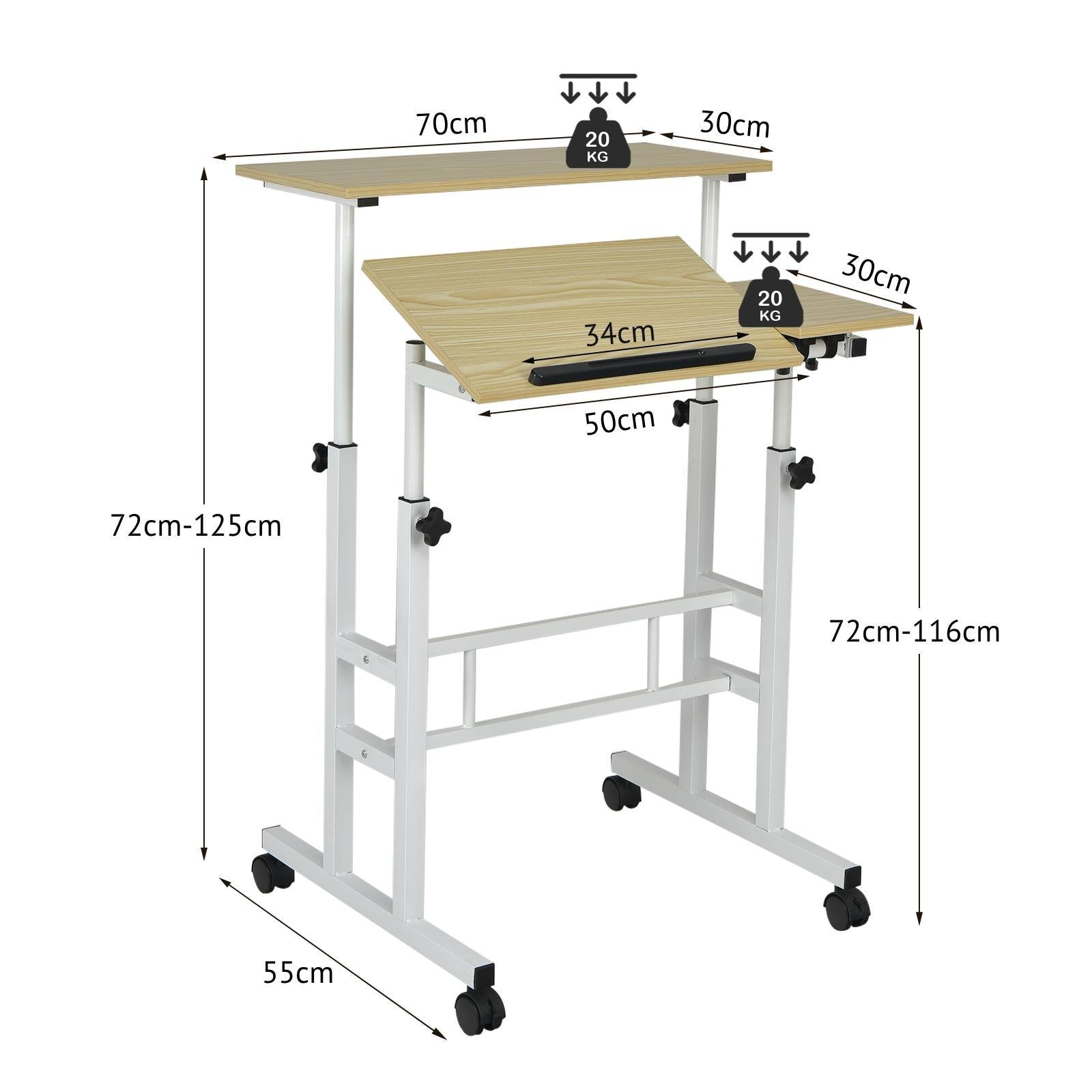 Height Adjustable Workstation with Wheels for Standing or Sitting-Natural