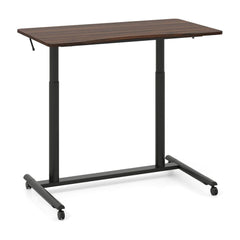 C-Shaped Mobile Standing Desk with adjustable height and lockable wheels in brown