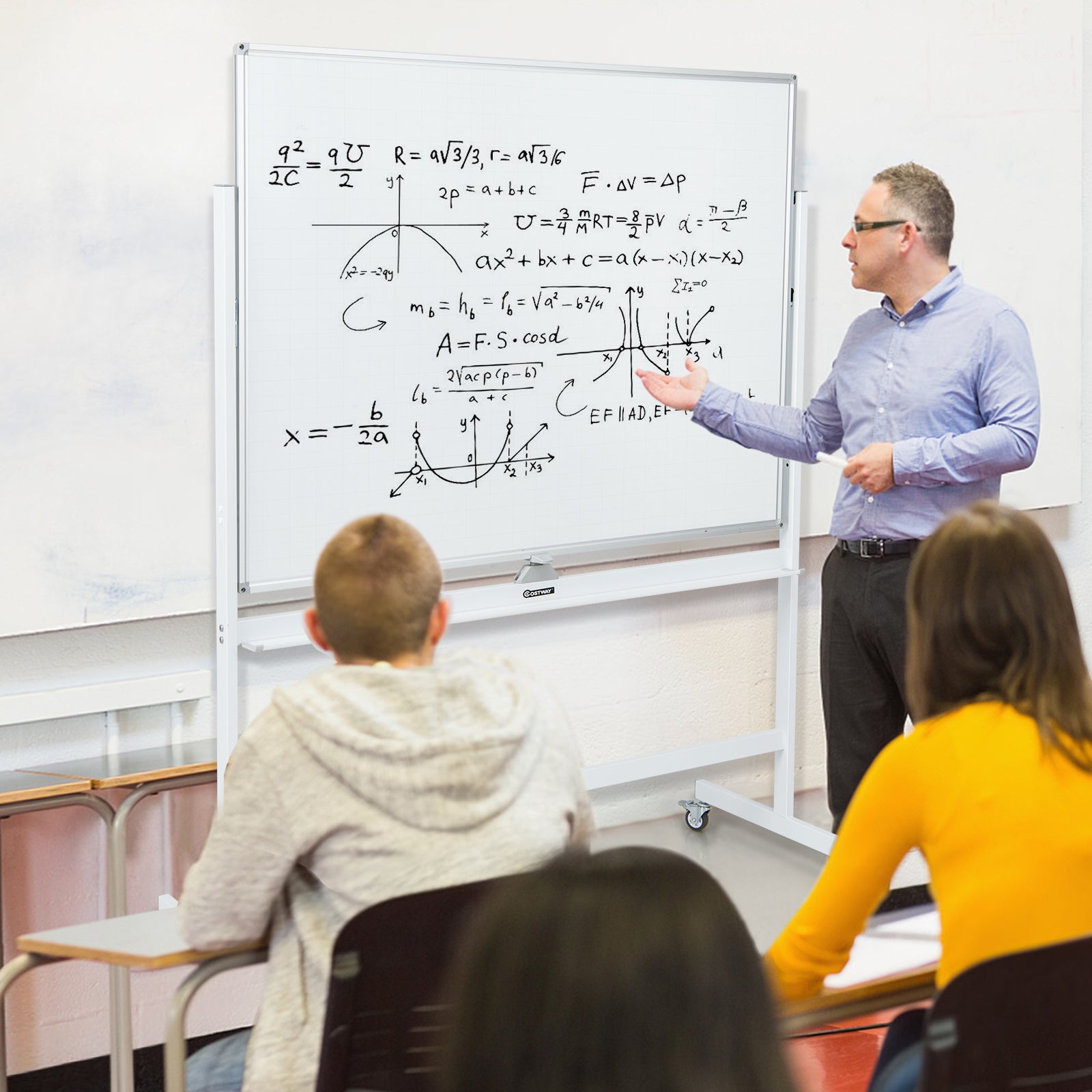 Mobile Whiteboard Reversible with Grid Pattern Board and Board Eraser-White