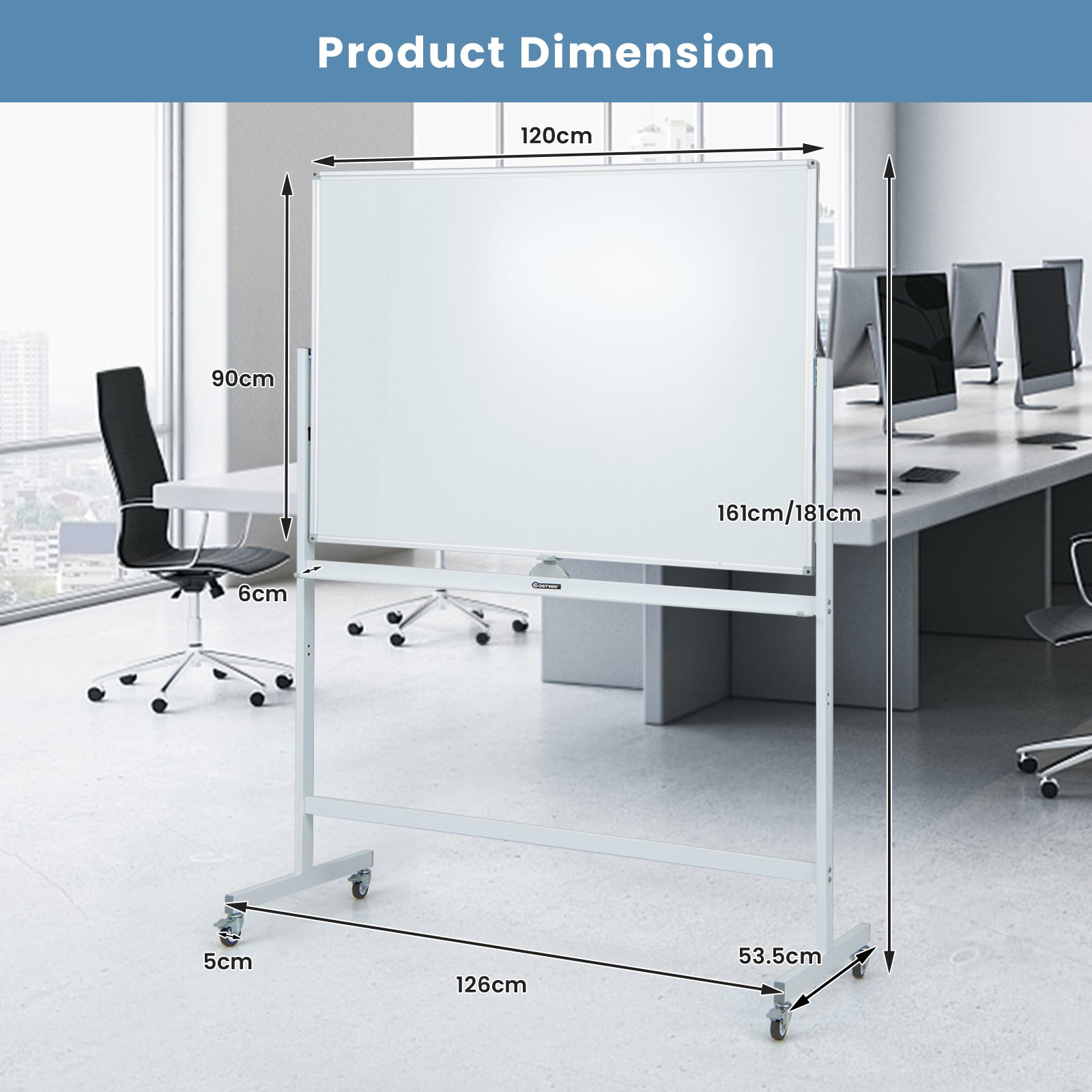 Mobile Whiteboard Reversible with Grid Pattern Board and Board Eraser-White